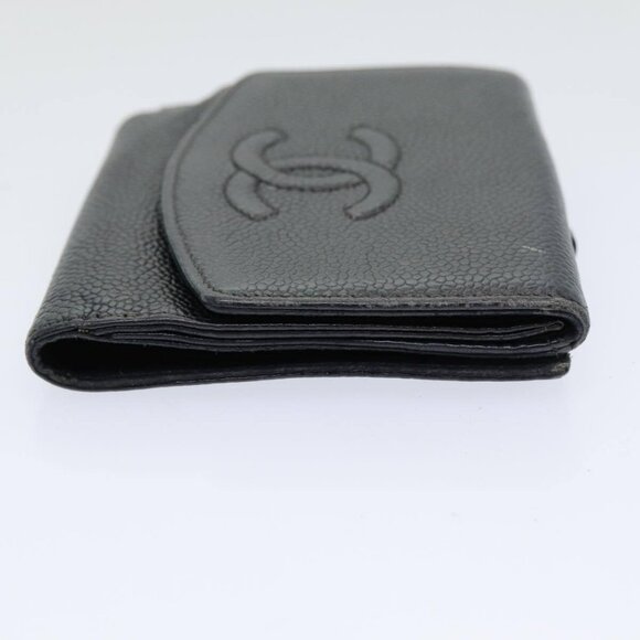 CHANEL COCO Mark Wallet Caviar Skin Black Gold CC Auth - Picture 7 of 16
